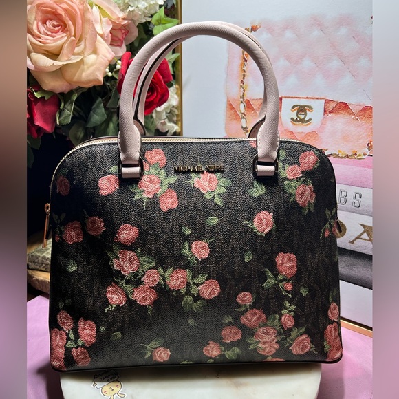 Michael Kors Handbags - Michael Michael Kors  Rare Cindy Brown Multi Lg Dome With Roses  Print NWOT